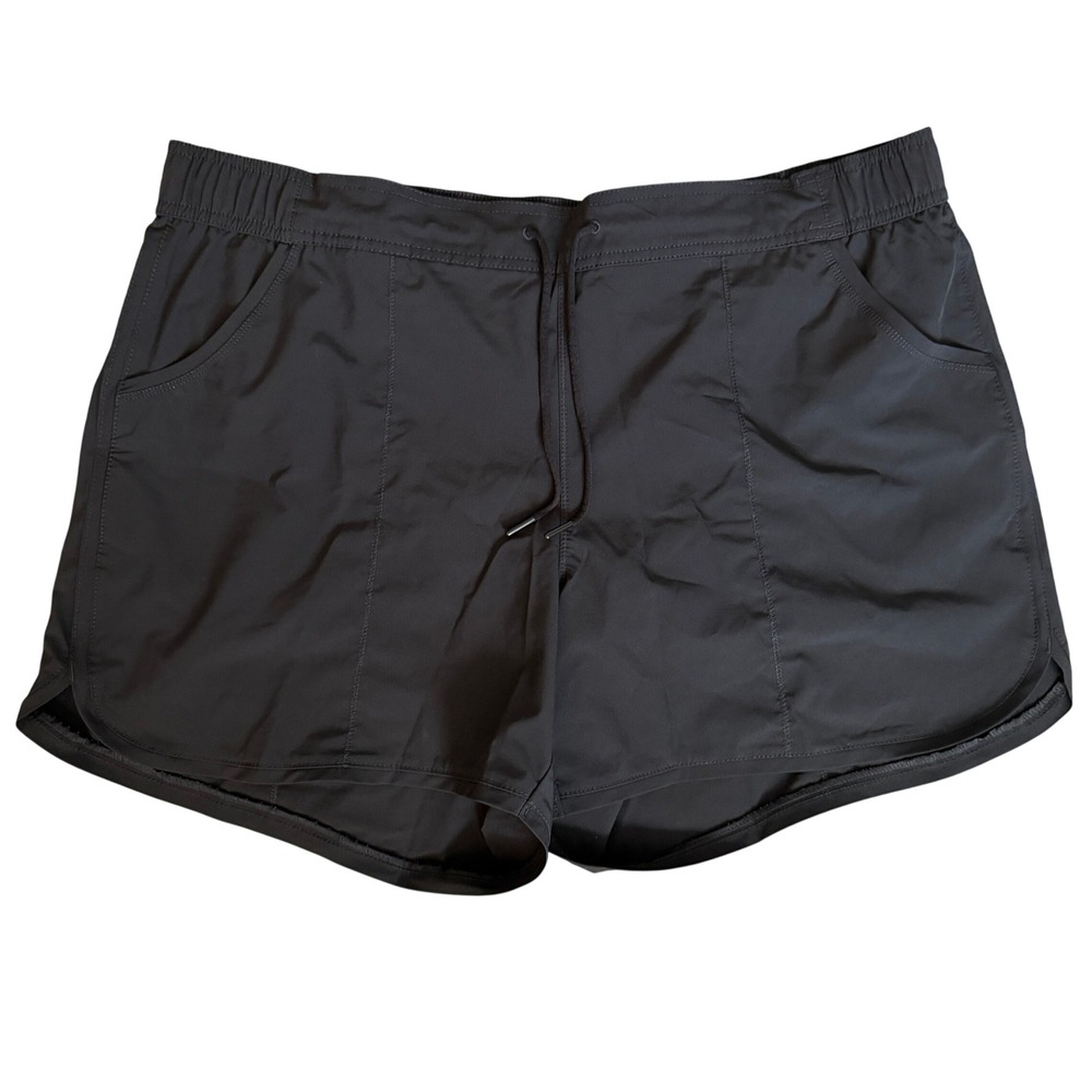 Lands' End Board Shorts Women 18W Black Swim Athletic Pockets Drawstring